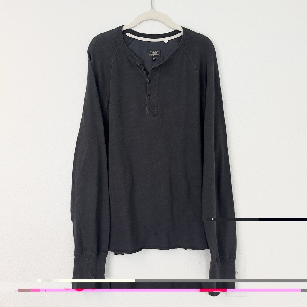 Rag & Bone Standard Issue Long Sleeve Gray Henley Shirt Cotton Tee Men's XL
